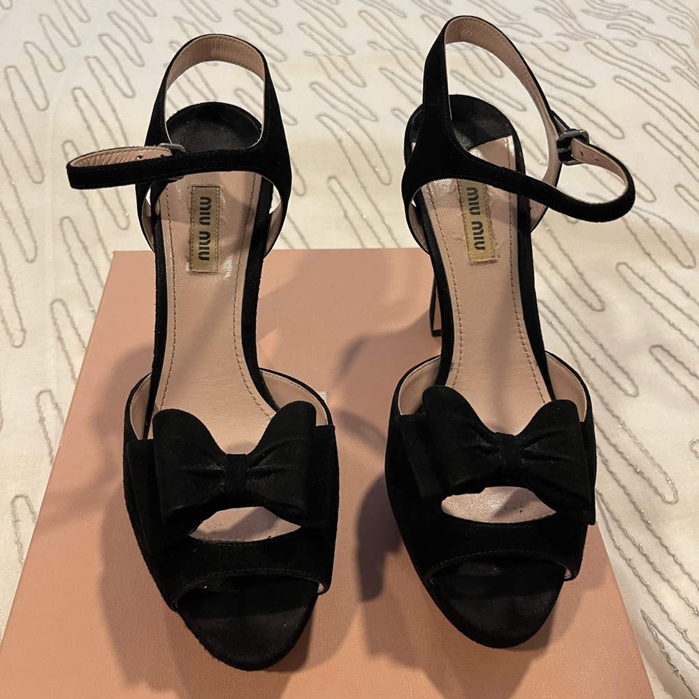 Miu Miu Black Bow Suede Heels